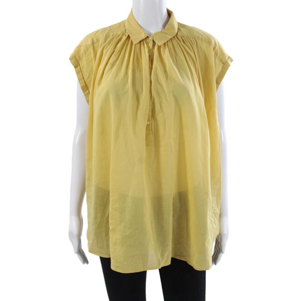 Nili Lotan Women Tunic Button-Up Collared Cotton Yellow Short Sleeve Size XS